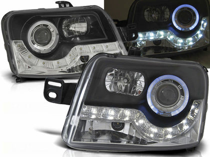 Angel Eyes Scheinwerfer Set Schwarz für Fiat Panda 2003–2009 mit LED Standlicht