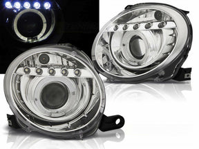 Chrom Angel Eyes Scheinwerfer Fiat 500 2007-2012, LED Tagfahrlicht, Tuning Scheinwerfer