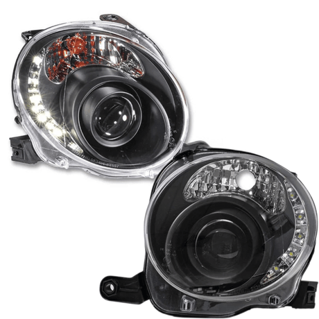 CR-Tuning LED Scheinwerfer für Fiat 500 mit Tagfahrlicht und schwarzem Einsatz