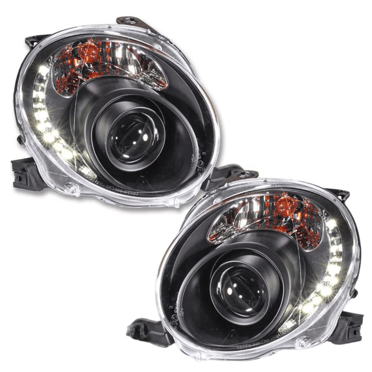 Scheinwerfer schwarz Set L+R mit LED Tagfahrlicht für 2007-2015 für Fiat 500 312