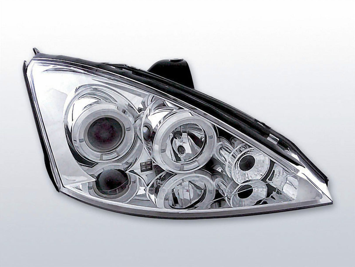 LED Angel Eyes Scheinwerfer Set in chrom für Ford Focus 10.1998-10.2001
