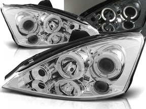 Angel Eyes Scheinwerfer chrom Ford Focus 11.2001-10.2004, LED Ringe, Tuning Scheinwerfer