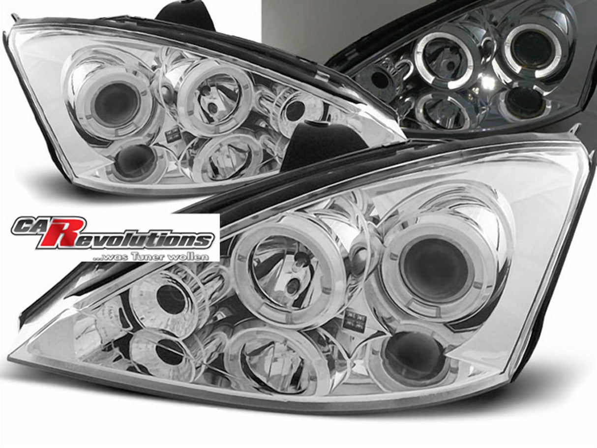 LED Angel Eyes Scheinwerfer Set in chrom für Ford Focus 10.1998-10.2001