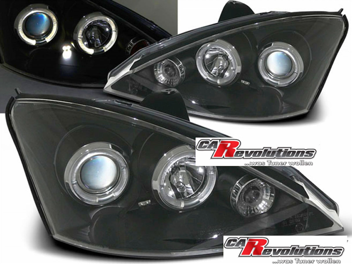 LED Angel Eyes Scheinwerfer Set in schwarz für Ford Focus 10.1998-10.2001
