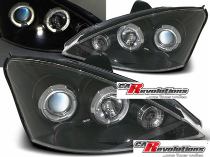 LED Angel Eyes Scheinwerfer Set in schwarz für Ford Focus 10.1998-10.2001