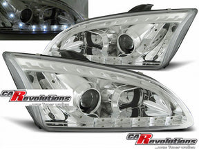 Chrom LED Scheinwerfer Set für Ford Focus C307, mit Tagfahrlicht-Optik, Tuning Scheinwerfer