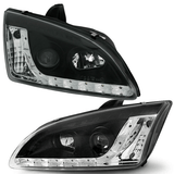 Schwarze LED Scheinwerfer für Ford Focus Mk2 mit Tagfahrlicht-Optik, Tuning Scheinwerfer