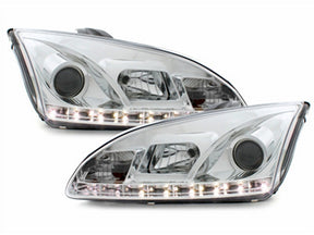 Chrom LED Scheinwerfer für Ford Focus C307 10.96-08.2000, Set mit Tagfahrlicht-Optik