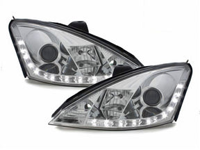 Chrom LED Scheinwerfer Set für Ford Focus C170 1998-2001 mit Tagfahrlicht-Optik