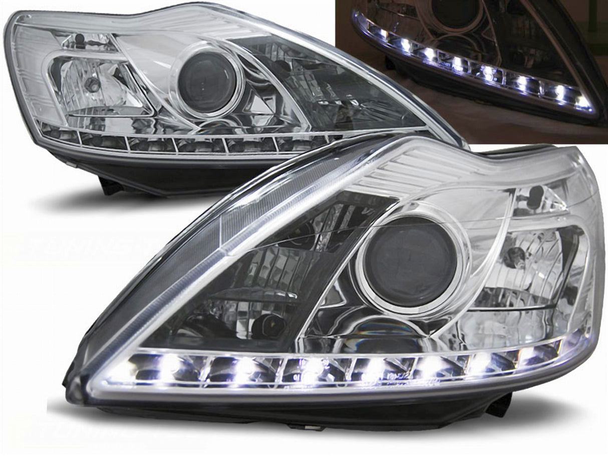 Led Scheinwerfer Set in chrom für Ford Focus II 02.2008-2010