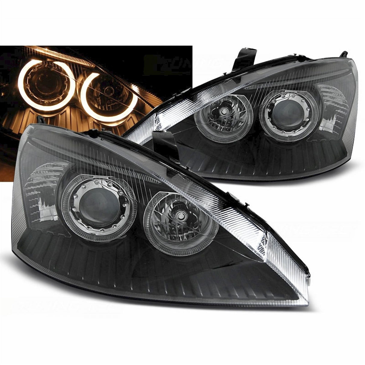 Scheinwerfer für Ford Focus 98-01 Angel Eyes schwarz