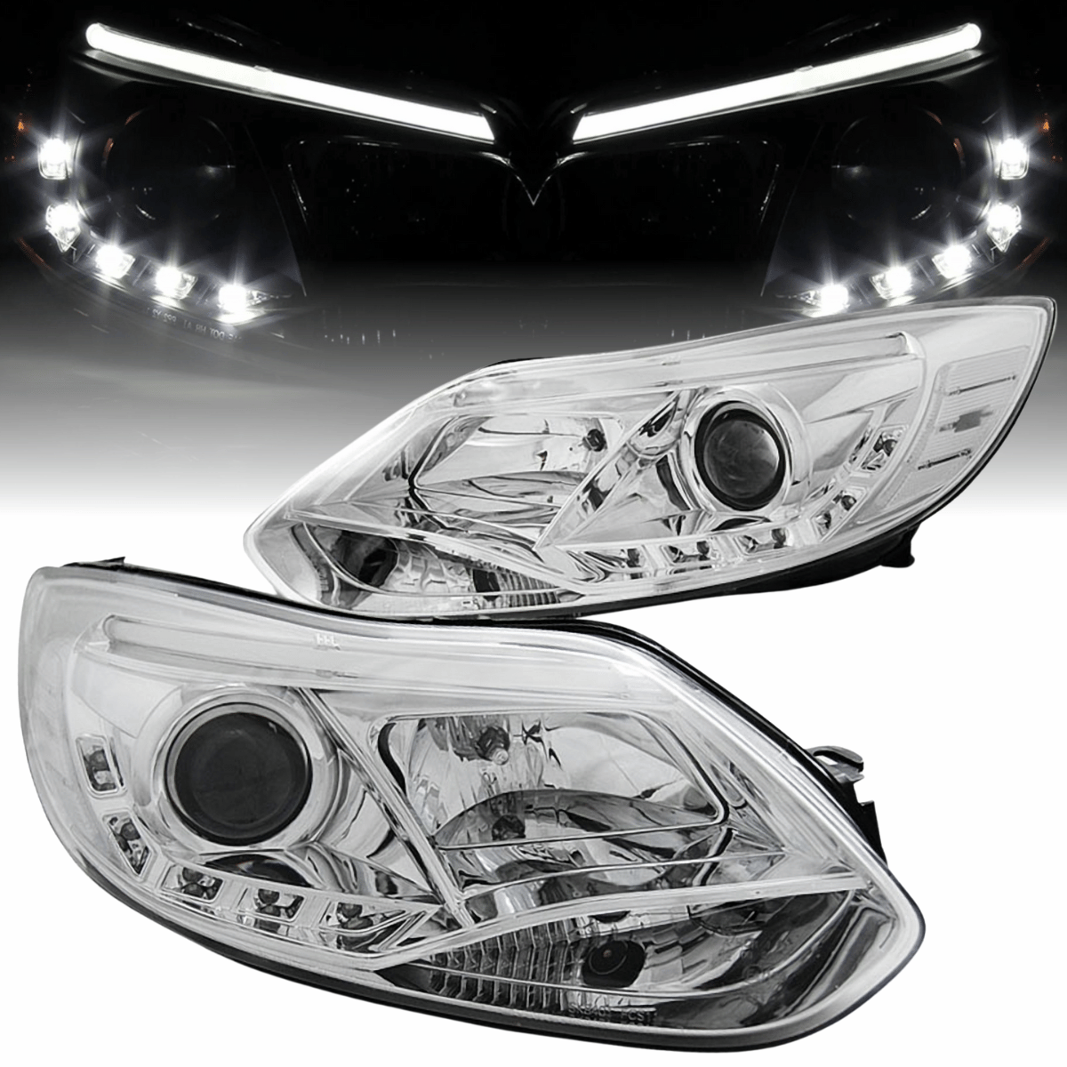 LED LightTube Scheinwerfer Set Chrom für Ford Focus MK3 2011–2014