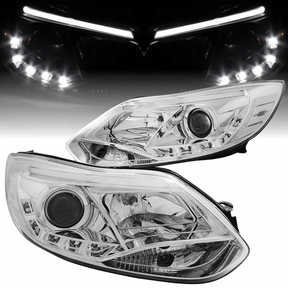 LED LightTube Scheinwerfer Chrom Ford Focus MK3 2011-2014, Tagfahrlichter, Tuning Scheinwerfer