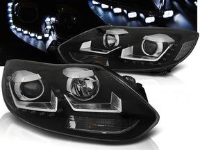 Schwarze LED Scheinwerfer für Ford Focus MK3 11-10.2014 mit Tagfahrlicht-Optik