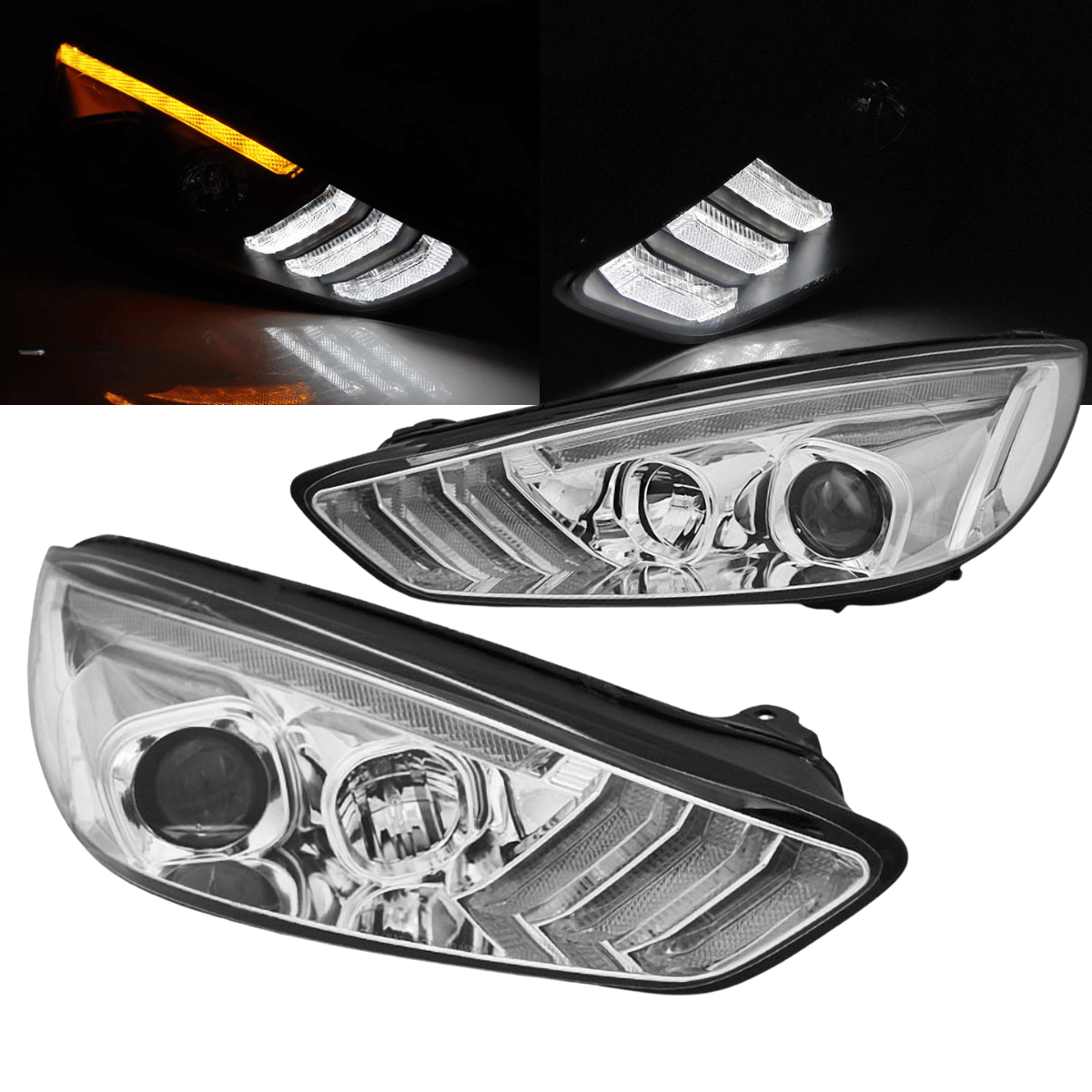 LED Scheinwerfer Set Chrom für Ford Focus MK3 2015–2018 mit DRL & dynamischen Blinkern
