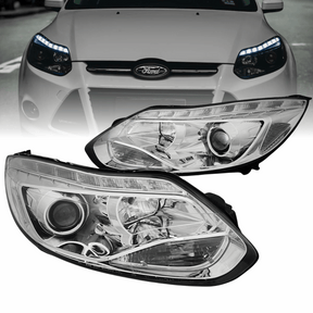 Scheinwerfer Set LED Standlichtleiste Chrom 2011-2014 Tuning Scheinwerfer für Ford Focus MK3