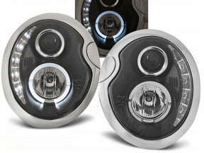 LED Scheinwerfer Set schwarz für BMW Mini Cooper 2001-2006 mit Ringlicht und Blinker