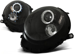 Schwarze Angel Eyes Scheinwerfer für BMW MINI Cooper 2006-2014, mit LED-Standlichtringen