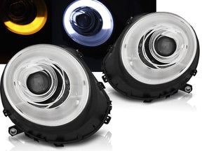 LED Light Tube Scheinwerfer Set für BMW MINI COOPER 2006-2014 chrom, mit Ringbeleuchtung