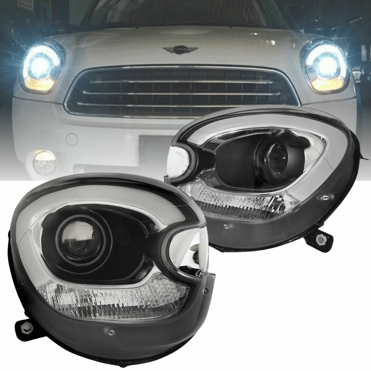 LED Light Tube Scheinwerfer Set Schwarz für BMW MINI R60 R61 Countryman 2010–2016