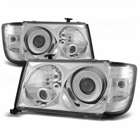 Chrom Scheinwerfer für Mercedes W124 1985-1993, Tuning Scheinwerfer mit Klarglas und Reflektor