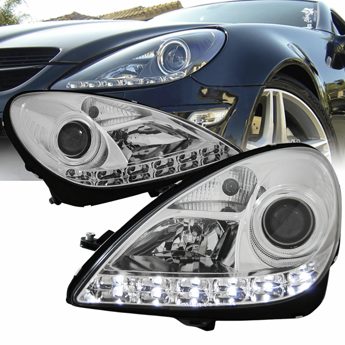 Xenon Scheinwerfer Set Chrom für Mercedes SLK R171 Roadster 2004–2011 mit LED Tagfahrlicht DRL