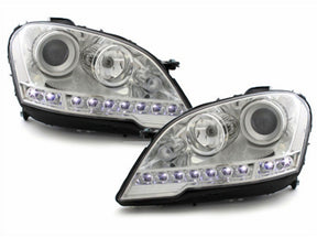 Chrom LED Scheinwerfer Set für Mercedes W164 M Klasse ab 2008, mit Tagfahrlicht-Optik