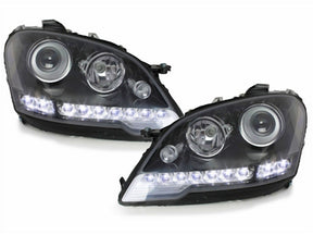 Schwarzes LED Scheinwerfer Set für Mercedes W164 M ab 2008, mit Tagfahrlicht Streifen