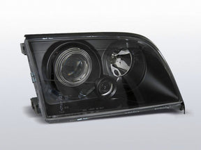 Schwarze Scheinwerfer für Mercedes W140 S-Klasse 91-98, mit Ringlicht und Zusatzscheinwerfer