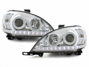 Chrom LED Scheinwerfer für Mercedes Benz W163 M 1998-2001 mit Tagfahrlichtstreifen