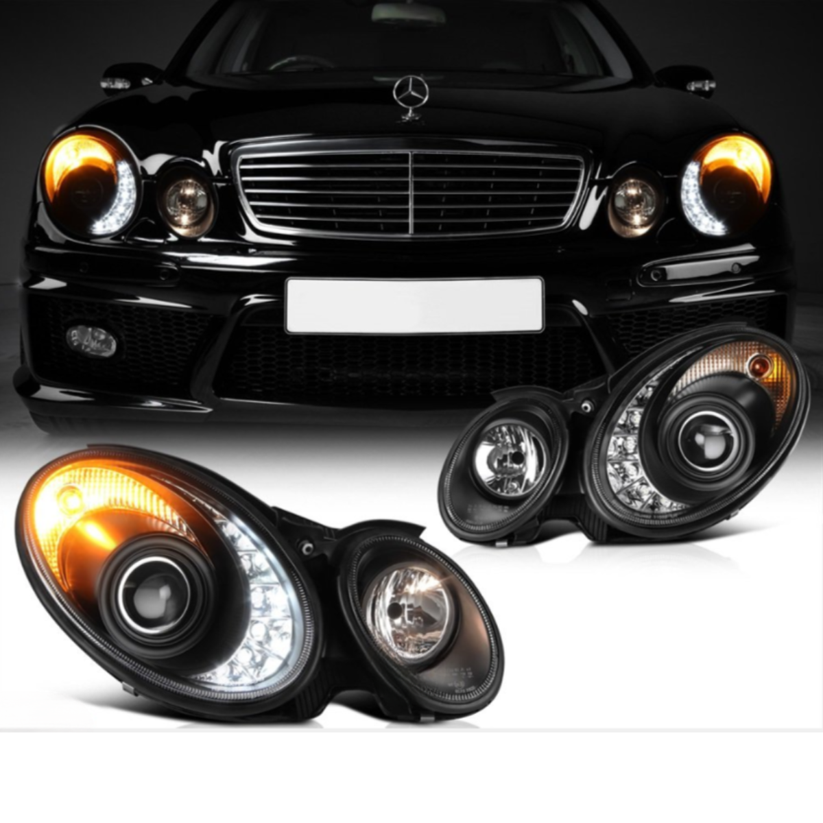LED Scheinwerfer Set in chrom für Mercedes W211 E-Klasse 03.2002-04.2006 VorMOPF