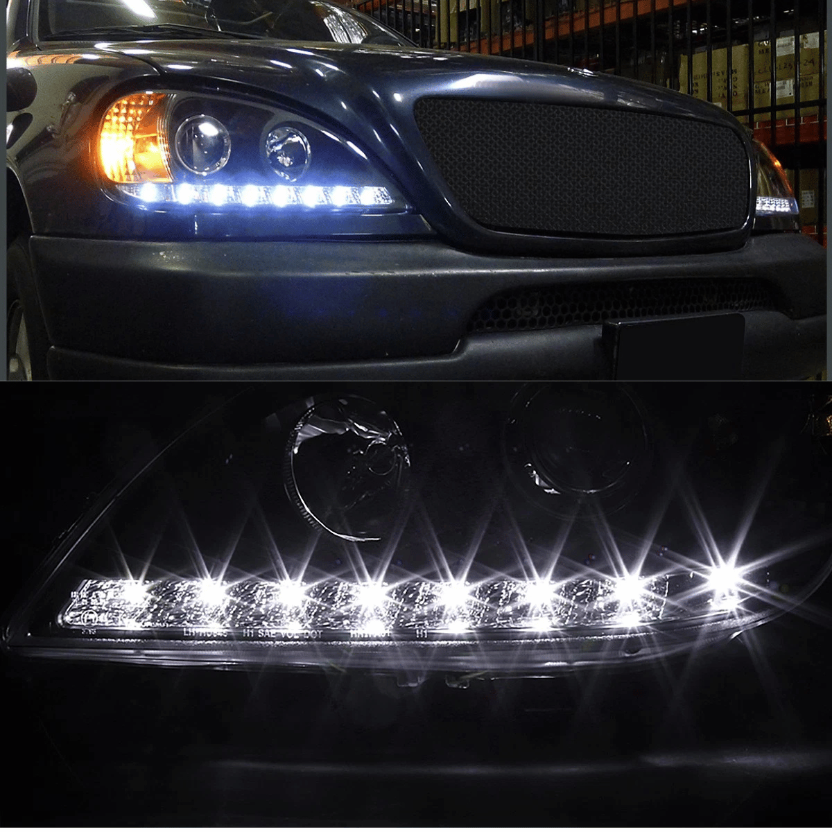 LED Scheinwerfer Set Schwarz für Mercedes W163 ML SUV 09.2001–2005 LED Standlicht  - Modellpflege