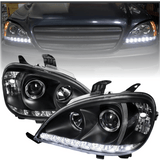 Schwarze LED-Scheinwerfer für Mercedes ML W163 mit Tagfahrlicht-Streifen, Tuning-Scheinwerfer