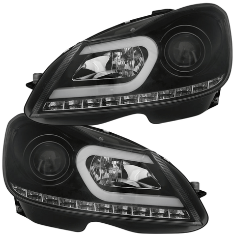 Schwarze LED Scheinwerfer für VW Golf 6 mit Tagfahrlicht-Optik und Klarglas