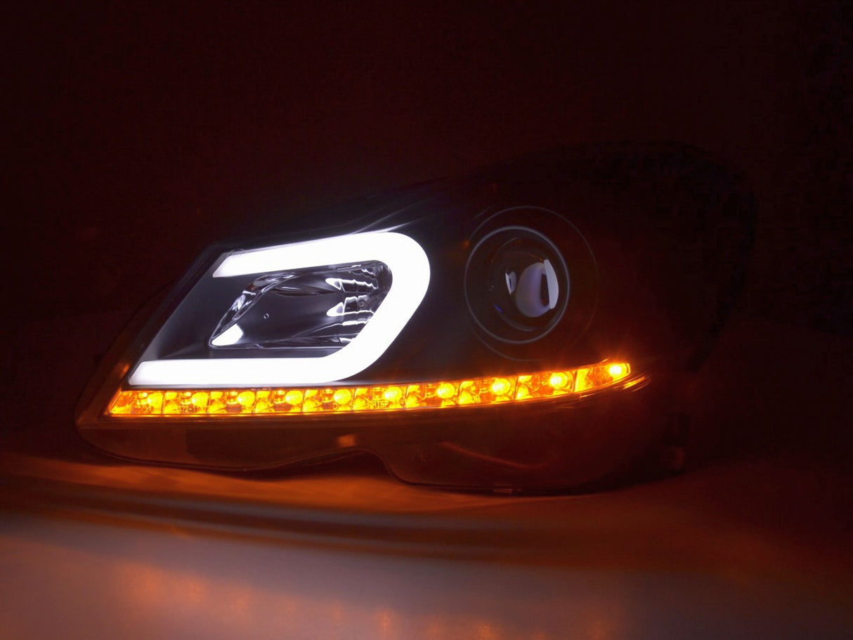 Led Light Tube Scheinwerfer in schwarz für Mercedes C Klasse W204 2011-2014