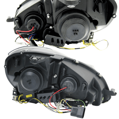 LED Scheinwerfer für BMW E46 Coupe Cabrio mit Kabelbaum, schwarzes Gehäuse