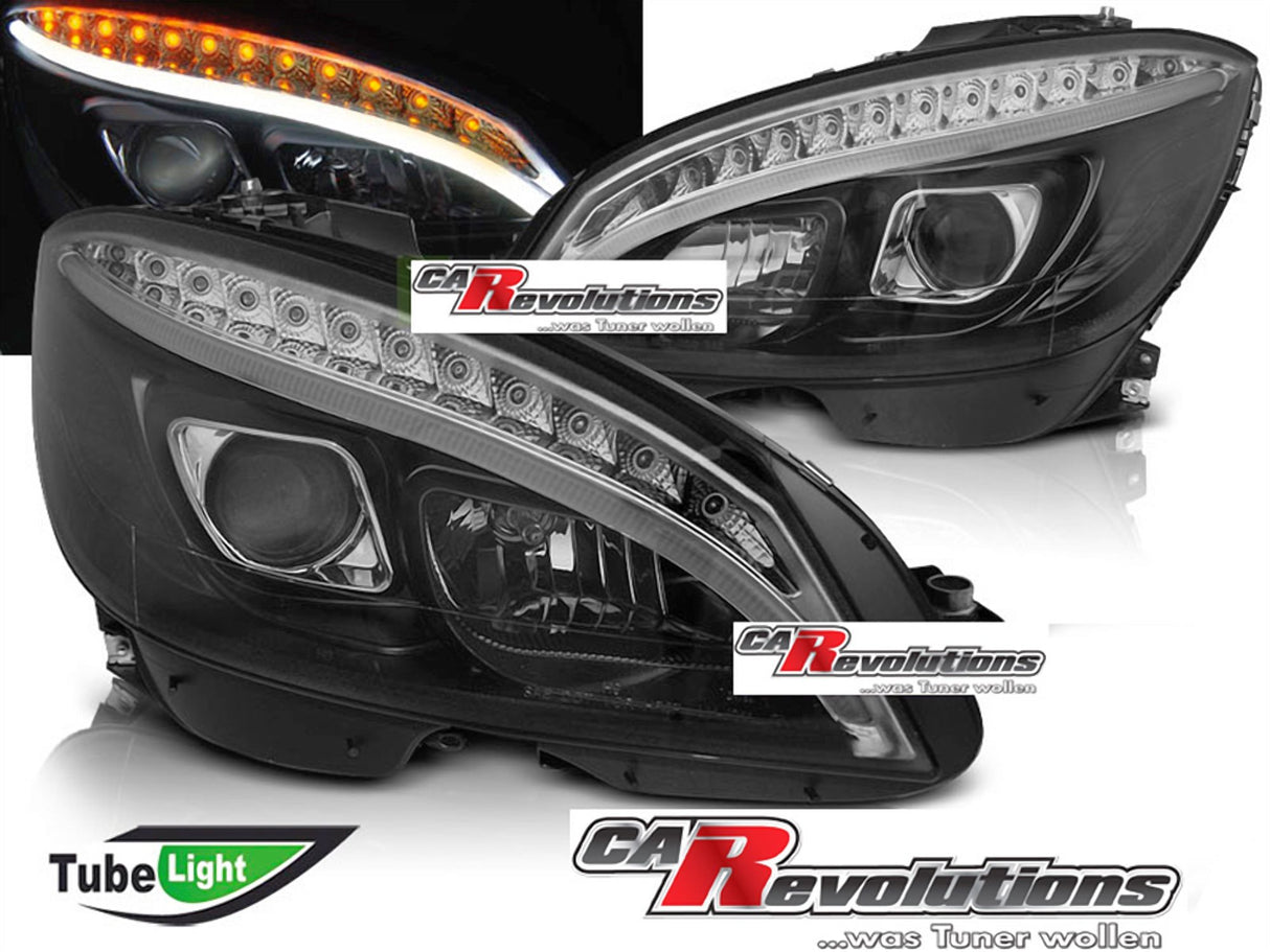 LED Light Tube Scheinwerfer in schwarz für Mercedes W204 C Klasse 2007-2010