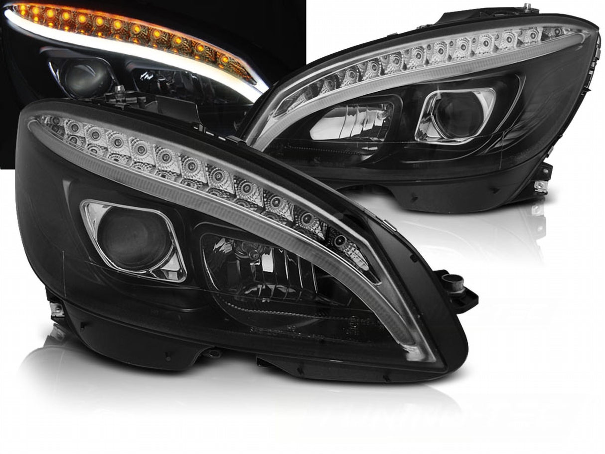 LED Light Tube Scheinwerfer in schwarz für Mercedes W204 C Klasse 2007-2010