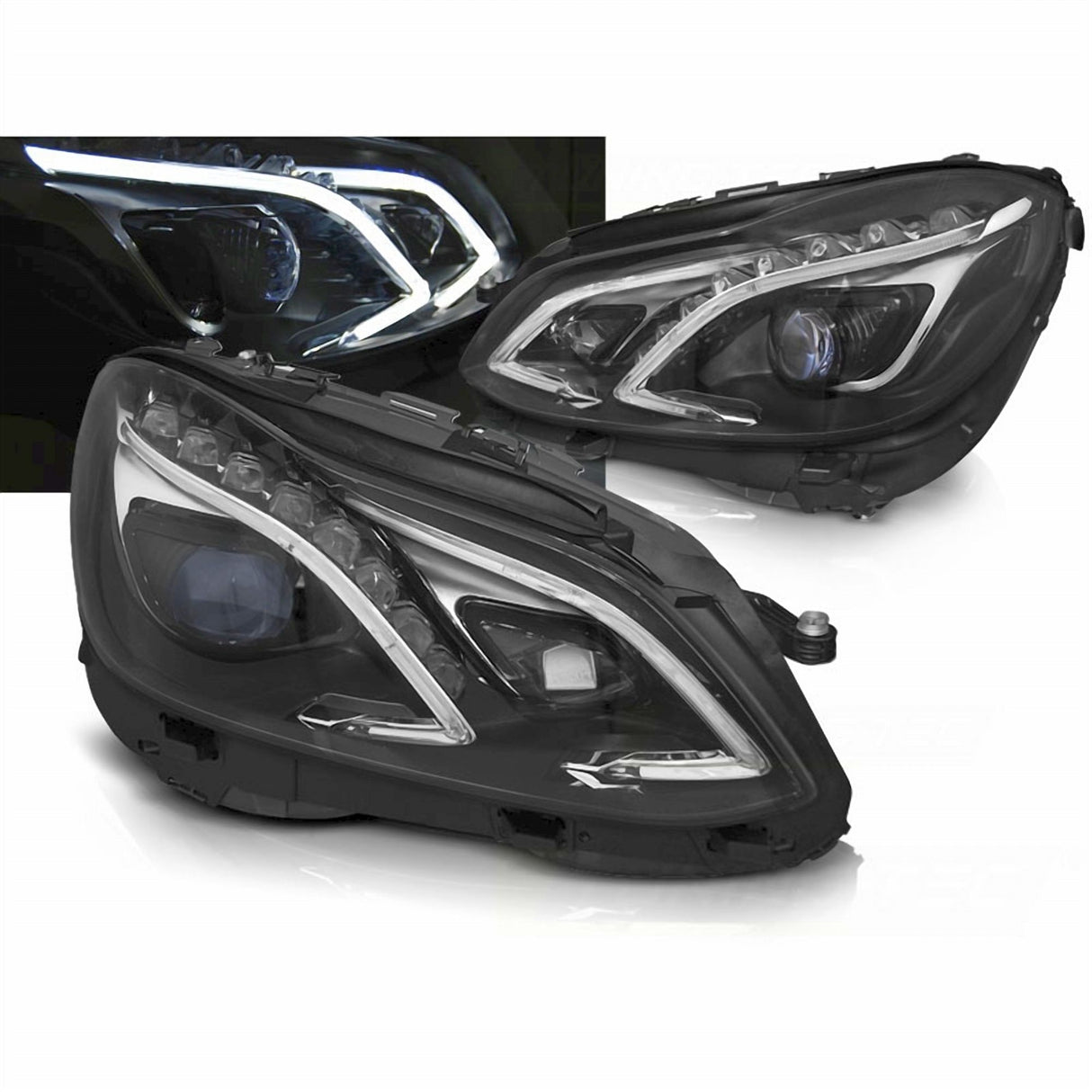 Voll LED Scheinwerfer Set mit Light Tube Tagfahrlicht in schwarz E-Klasse für Mercedes W212 13-16