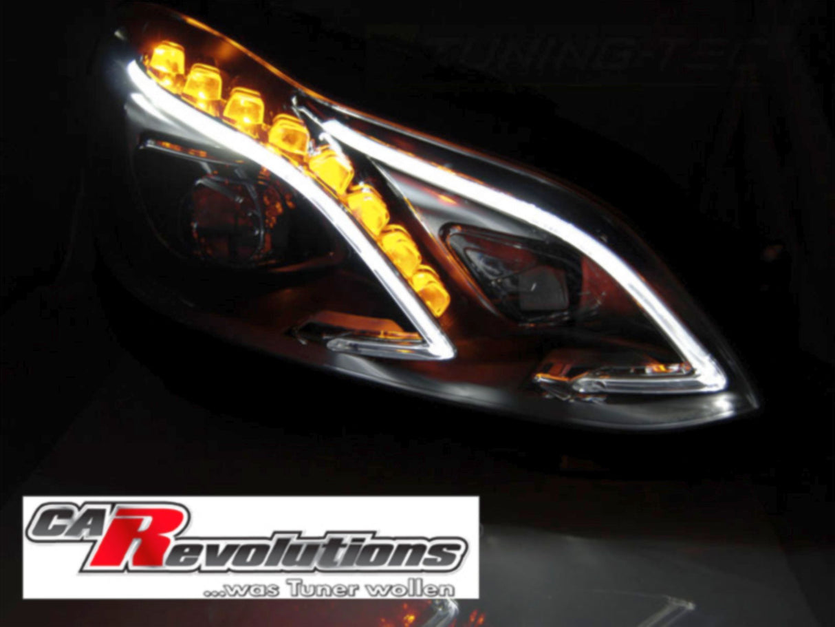 Voll LED Scheinwerfer Set mit Light Tube Tagfahrlicht in schwarz E-Klasse für Mercedes W212 13-16