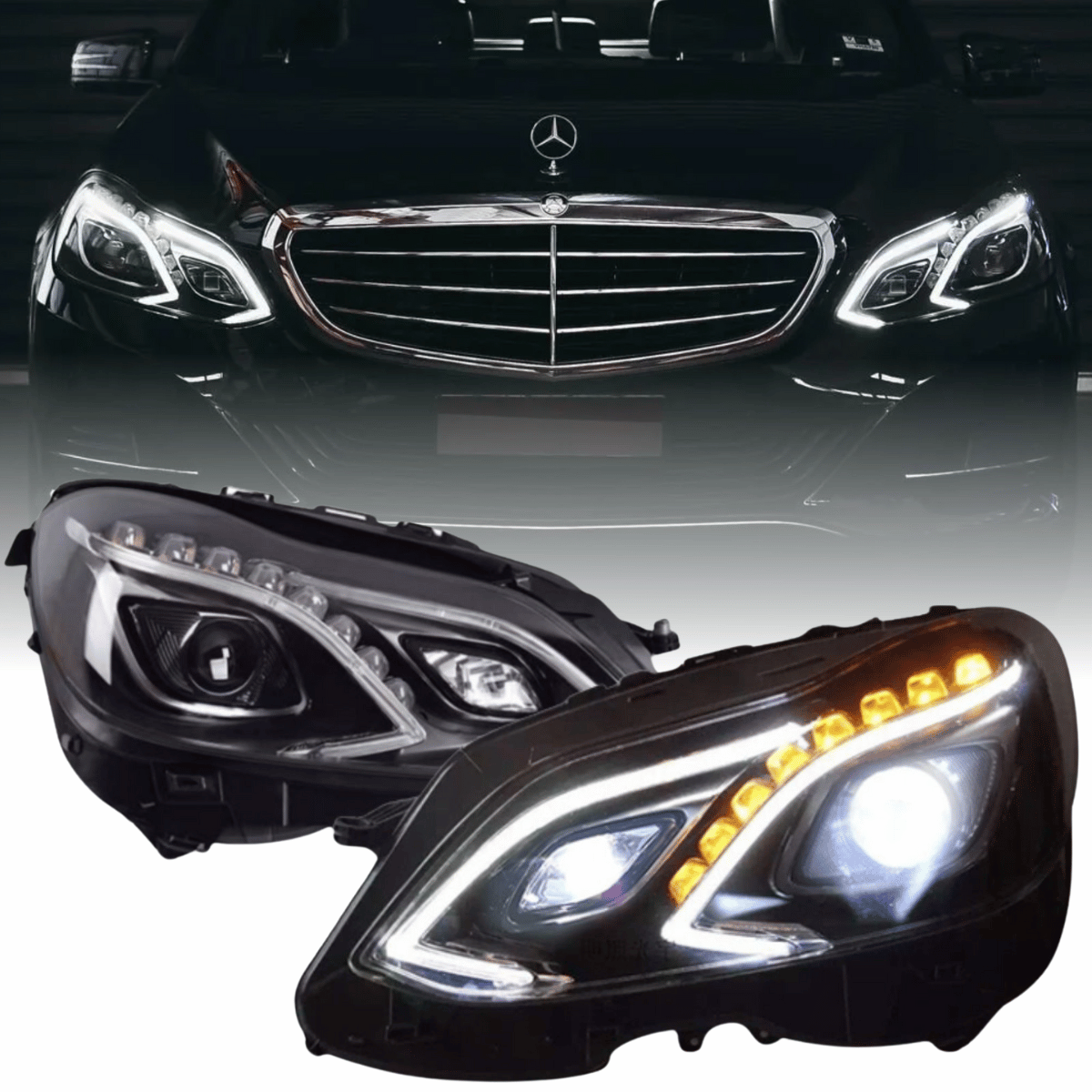 Voll LED Scheinwerfer Set Schwarz für Mercedes E-Klasse W212 2013–2016 mit LED Tagfahrlicht