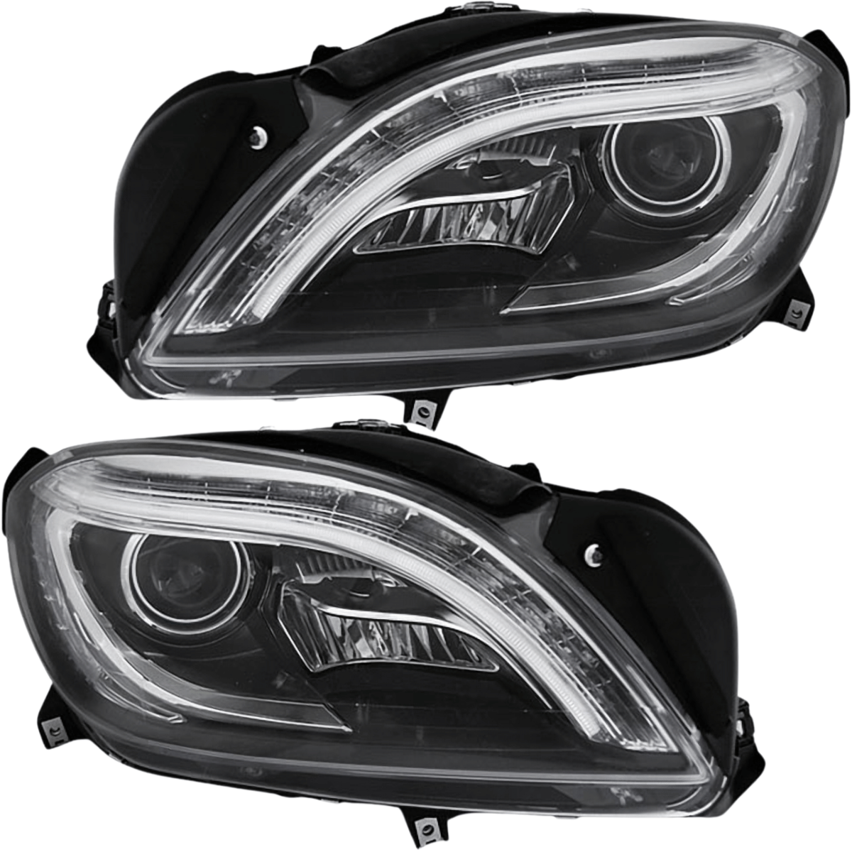 Schwarze LED Scheinwerfer Set für Mercedes M-Klasse W166 2011–2015 mit LED Standlicht