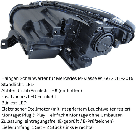 Scheinwerfer Halogen LED Standlicht H9 Fernlicht Stellmotor Plug & Play für Mercedes M-Klasse W166