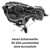 Xenon Scheinwerfer für D2S Leuchtmittel ohne Kurvenlicht, schwarzes Gehäuse mit Kabeln und Anschlüssen