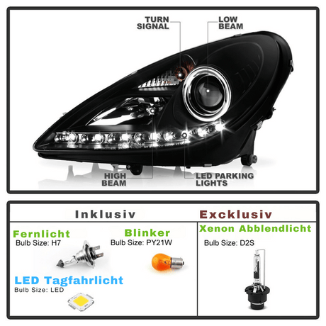 Schwarze LED Scheinwerfer für Porsche 911 997 mit Tagfahrlicht, Blinker, Fern- & Abblendlicht