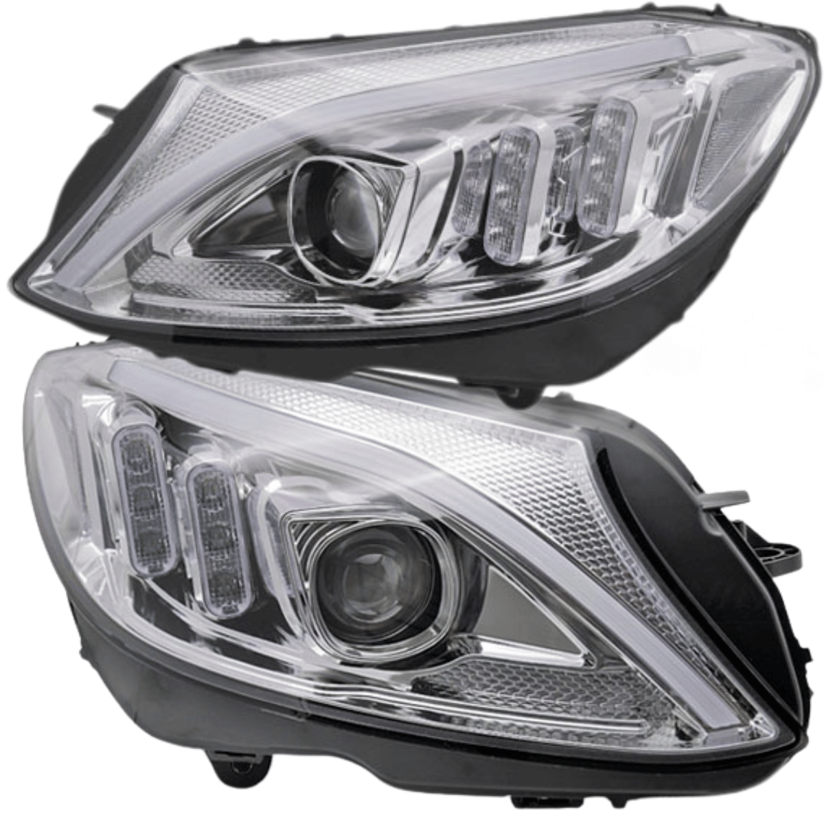 LED Scheinwerfer Set Chrom für Mercedes C-Klasse W205 Limousine & Kombi 2014–2018 mit dynamischen Blinkern & LED Tagfahrlicht