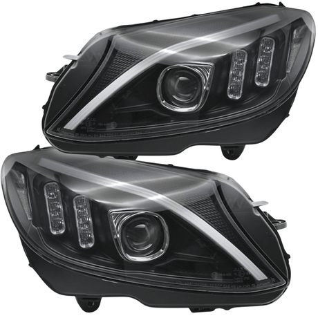 LED Scheinwerfer Set Chrom für Mercedes C-Klasse W205 Limousine & Kombi 2014–2018 mit dynamischen Blinkern & LED Tagfahrlicht - CR Tuning