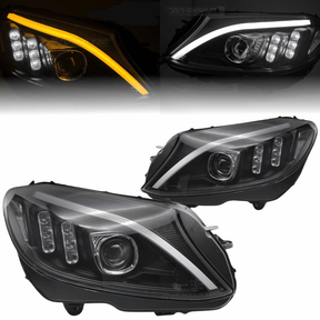 LED Scheinwerfer Chrom für Mercedes C-Klasse W205 mit dynamischen Blinkern und Tagfahrlicht
