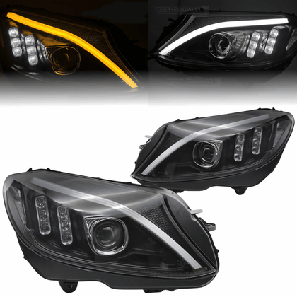 LED Scheinwerfer Set Chrom für Mercedes C-Klasse W205 Limousine & Kombi 2014–2018 mit dynamischen Blinkern & LED Tagfahrlicht