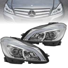 LED Scheinwerfer Set Chrom Mercedes C-Klasse W204 2011-2014 mit LED Tagfahrlicht